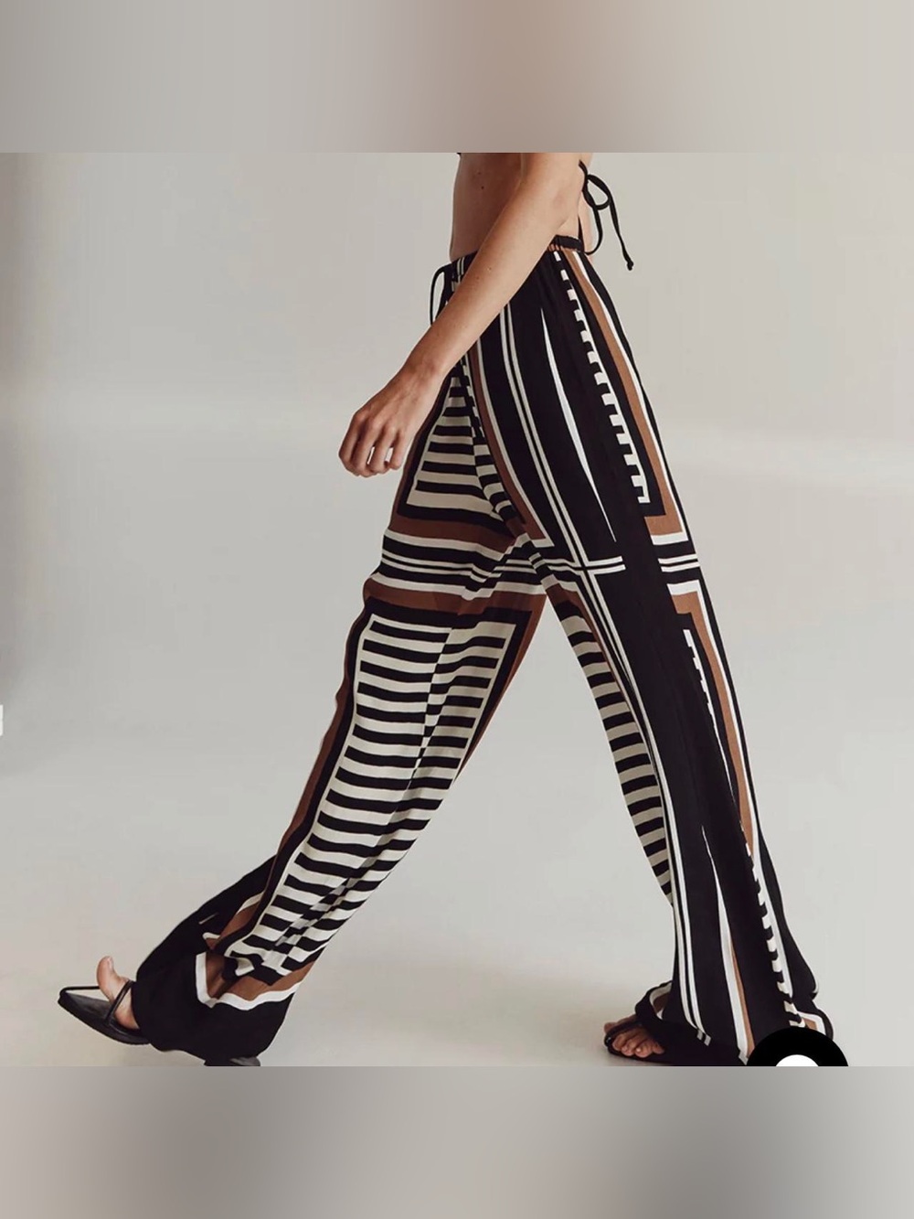 Dissh Rina Scarf Black Drawstring Wide Leg Pant Size 4 Geomtric Stripe